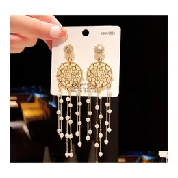 Dangle Chandelier Modna biżuteria S925 Sier Post Kolczyki puste perełki perłowe Tassels DreamCatcher Drop dostawa dhtjp