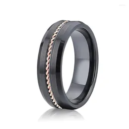 Cluster Rings Men's Ring Black Ceramic Alliance Wedding Band för par Män smycken 14K Rose Gold Twist Marriage Women