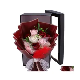 Dekoracyjne kwiaty wieńce 11pcs ręcznie robione kreatywne mydło Rose Rose Bukiet pudełko prezentowe Uznanie Flower Walentynki Dzień urodzin Dorad Drop D Ot0t5