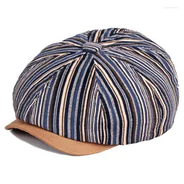 Berets 2023 Striped Sboy Cap for Men Soft Cotton Octagonowa Moda Moda jesienią czapki Kobiety Bone Boinas Gatsby Caps Street Man Flat