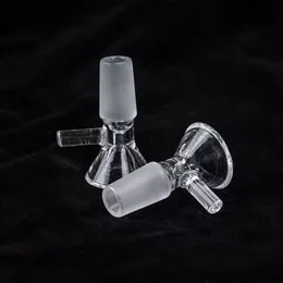 Glasrutschenschüssel für Glasbong mit Griff Blau Clear Trichter Männliche Rauchzubehör Wasserrohr Kopfige Bongs 14mm Mann Shisha FY2231 SS0118