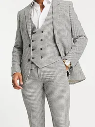 Personalize Tuxedo Houndstooth Handsome Peak Lapel Groom Tuxedos Men Suit