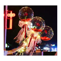 Party Decoration Glow Artificial Flower Balloons Pneumatic Transparent Valentines Rose Balloon Pretty Petal Lamp Foggy Paper Airball Dhg2H