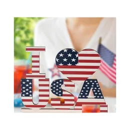 Inne świąteczne dostawy imprezowe American Independence Day Wooden Desktop Decoration Glory Peace Family Dom I Love Us Office Home Tab Dhdwu