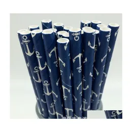 Disposable Cups Straws White Anchor Navy Paper Sts Marine Wedding Kids Birthday Baby Shower Party Decoration 353 R2 Drop Delivery Dhoec