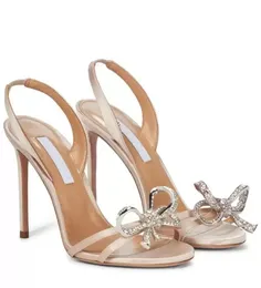 2023 الفاخرة Aquazzus Babe Sandals أحذية الزفاف الزفاف النساء جوهرة القوس مضخات الزلزال الأنيق سيدة عالية الكعب - فستان الحفلات مع صندوق أصلي