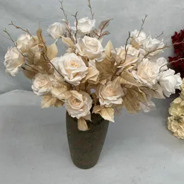 Dekorativa blommor 2heads Artificial Silk Rose Hybrid Bouquet Wedding Decoration Party Fake Flower Home Garden