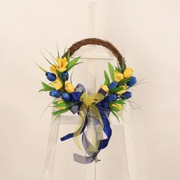 Decorative Flowers & Wreaths Ukrainian Wreath Versatile Decoration Add Vitality Unique Shape Streamer Half Tulip Flower Home Blue And Yellow