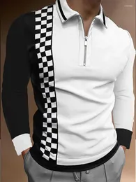 Men's Polos Men's Clothing Black White Long Sleeve Men Polo Shirts Casual Fashion Turn-down Collar Zipper Design Tops