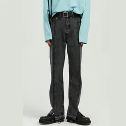 Män jeans män vintage nödställda delade streetwear hip hop punk smal fit casual denim pants man japan koreansk stil byxor