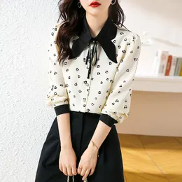 Women's Blouses Shirt For Women Summer 2023 In Print Long Sleeve Fashion Loose Fit Korean Top Tum-down Collar Casual Clothing