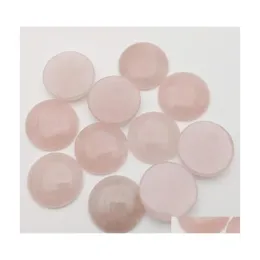 Stone 25mm Rose Quartz Natural Round Cabochon lösa pärlor ansikte för Reiki Healing Crystal Ornaments halsband ringörar