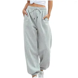 Aktiva byxor Lossa joggar breda ben Sweatpants Kvinnor byxor med fickor som dragskit plus storlek mjuk midja träning yoga streetwear