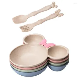 Kaseler 3pcs buğday saman bebek karikatür sofra seti çocuk yemekleri çocuklar yemek plato plato plaka eğitimi kase kaşık çatal