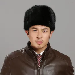 Basker snö leifeng hattar för kinquagenarian ryska män äkta päls import mink bombare hatt vinter med solid kronkap