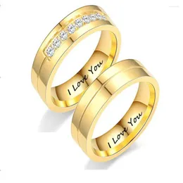Wedding Rings 6mm Promised For Lover Gold Color Stainless Steel Couple Men Women Engagement I Love You Ring Gifts
