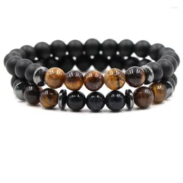 Strang 2 Teile/satz Matte Schwarz 8mm Perlen 7 Stil Stein Armbänder Paare Abstand Armreifen Für Frauen Männer Cassic Schmuck Pulseras