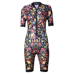 Racing Sets Qualität Frauen Triathlon Anzug Blume Schwarz Tri Kurzarm Kleidung Atmungsaktive Mountainbike MTB Road Radfahren Jersey