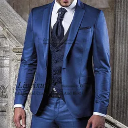 Мужские костюмы Blazers Navy Blue Wedding для мужчин Slim Fit Shriom Tuxedos 3 штука