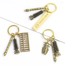 Keychains Wenchang Pagoda Of Cultural Prosperity Keychain Academic Excellence Ruler Abacus Chinese Calligraphy Brush Pen Student Jewelry