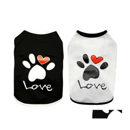 Dog Apparel Cat Dogs Clothes Summer Cotton Vest T Shirt With Paw Printed Heart Love Design Coat Pet Puppy Drop Delivery Home Garden S Dhovl