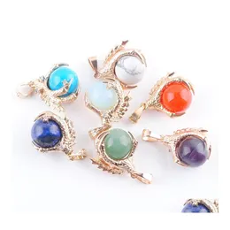 H￤nge halsband dinglar naturlig ametist opal sten drak klo pendel guld f￤rg reiki chakra pendum charm amet smycken runda ba dhphl