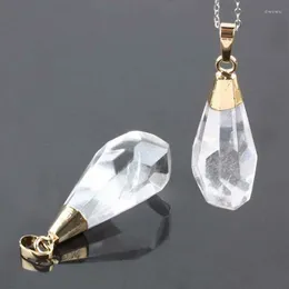 ペンダントネックレスSunyik 1pc Rock Quartz Faceted Crystal Teardrop Water Drop Fit Necklace（フリーチェーン）