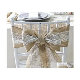 Sashes 15X240Cm Naturally Elegant Burlap Lace Chair Jute Tie Bow For Rustic Wedding Party Event Decoration Sn586 Drop Delivery Home Dhbih