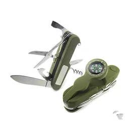 PARTY FAFIT MTIFUNCTIONAL FOCKING KNIVE MED L￤tt b￤rbar flask￶ppnare Keychain Compass SCISSORS Outdoor Survival Tool Drop Deliv Otopn