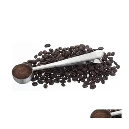 Colher metal colher com clipe de café aço inoxidável medindo a abrasão resistente a leite em pó de pó durável 2 8yz b r gota de entrega h otbjw