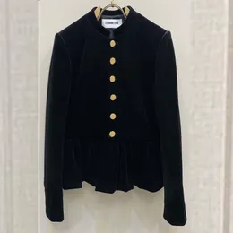 Giacche da donna 22 Autunno Inverno Velluto Cappotto nero Moda Semplice Monopetto Girocollo Orlo arruffato Giacca Temperamento Donna Causale