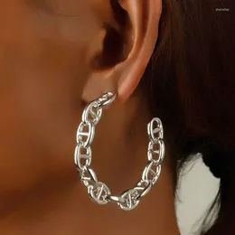Hoop Earrings GSOLD Trendy Geometric Metal Pig Nose Chain C-Shaped Earring Women Punk Hip Hop Gold Silver Color Alloy Open