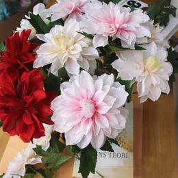 장식용 꽃 Dahlia wedding party 홈 장식품을위한 인공 실크 가지 꽃 배열 가짜 재료