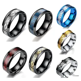 Couple Rings Bk 35Pcs/Lot Classic Celtic Dragon Punk Stainless Steel Jewelry Men Rock Holiday Wedding Bands Party Street Fashion Gif Dhrpc