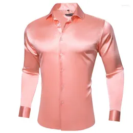 Mäns avslappnade skjortor Elegant Coral Pink Wedding Men Shirt Spring Autumn Long Sleeve Turn-Down Collar Groom Party Designer Barry.Wang Cy-540