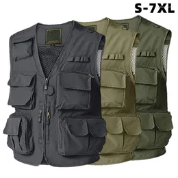 Hunting Jackets Summer Mesh Thin Multi-Pocket Vest Mens Size 7XL Male Casual Sleeveless Jacket Zipper Pockets Reporter Pography Waist