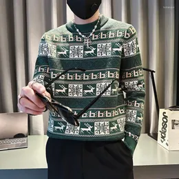 Męskie swetry vintage wzór na drutach mężczyźni 2023 Moda Spring Slim Long Rleeve Crew Neck Knit Pullover Mens Casual Sweater Zima