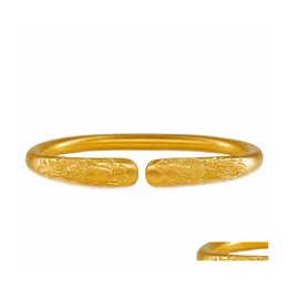 Bangle Dragon And Phoenix Cuff Bracelet Yellow Sand Gold Bangles Bracelets For Women Men Boho Punk Jewelry Drop Delivery Dhhqs