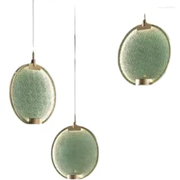Pendant Lamps Brass Lamp Simple Round Lights For Loft Bar Staircase Art Deco Glass Green / Pink Clear Color