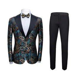 Abiti da uomo blazer 2023 abito di moda cappotto casual slim blazer bottoni 3d floreale e pantalone uomini due pezzi1095