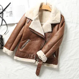 Women's Leather 2023 Winter Thick Warm Faux Jackets Women Sheepskin Coat Female Fur Jacket Outerwear Overcoat