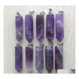 Charms Wholesale Amethyst Natural Rose Quartz White Crystal Fluorite Labradorite Stone Pillar Pendant For Jewelry Making 39Mmx10Mm D Dhr7J