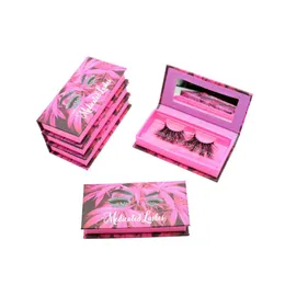 Valse wimpers roze blad verpakking met spiegel groothandel nerts wimpers pakket aanpassen wimper opslag logo