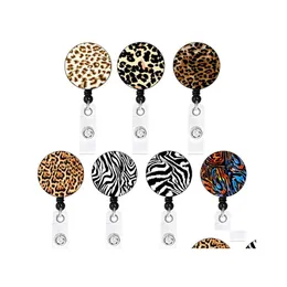 Andra kontorsskolatillf￶rsel Leopard Badge Reel KeyChain Dractable PL Creativity ID Badges Holder med Clip Drop Delivery Busine DHLQJ