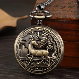 Pocket Watches Hollow Deer Skeleton Mechanical Watch Double Open Cover Fob Chain Christmas Gift Men Steampunk Pendant Gifts Women