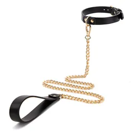 NXY Spielzeug für Erwachsene BLACKWOLF Sklave-Bondage-Halsband Luxus-Leder-Nackenfessel Goldkette Leine BDSM Erotik-Sex für Frauen Paare Spiele 1201
