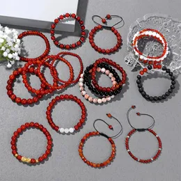 Strand Beaded Strands Natural Red Carnelian Stone Bracelets Agates Raw Round Stretch Bangles Jewelry Party Women GiftsBeaded