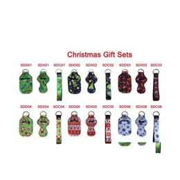 Party Favor S 3Pcs/Set Christmas Gift Holder Set Neoprene Printing Chapstick Sanitizer Wristlet Keychains Keychain Pouch Er Drop Del Dhqpz