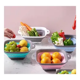 Other Kitchen Tools Fruit Vegetable Creative Household Retractable Sile Mtifunctional And Drainage Storage Basket Drop Delivery Home Ote8A