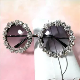 Sonnenbrille OLuxury Diamant Runde Frauen Marke Übergroße Kristall Schwarz Sonnenbrille Damen 2023 Spiegel Shades FML